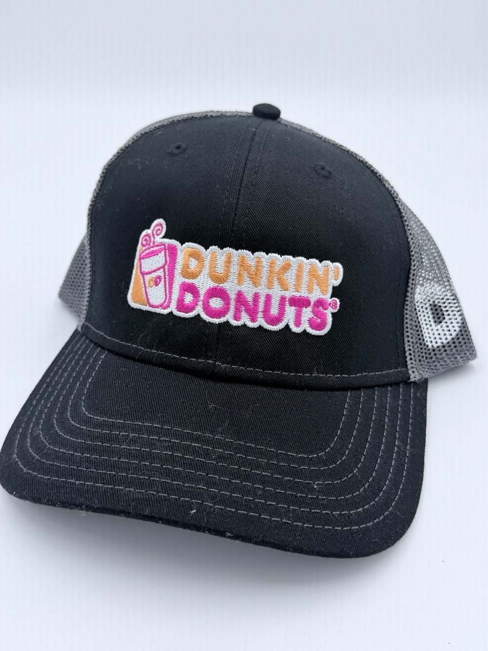 Cap America Dunkin' Donuts Trucker Hat Black Gray Mesh Snapback